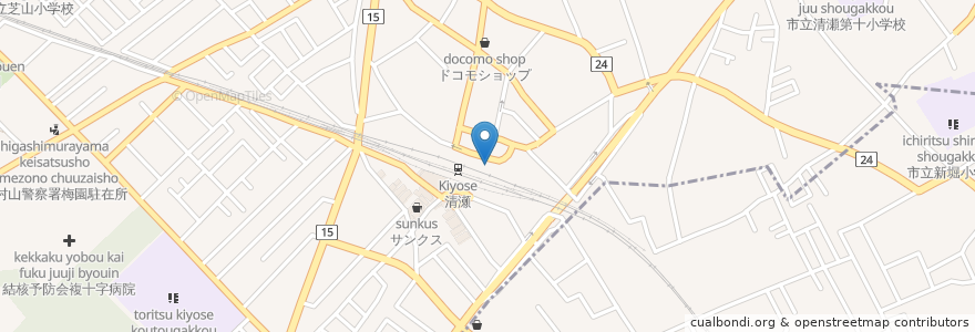 Mapa de ubicacion de 県民酒場ダウドン 清瀬北口店 en 일본, 도쿄도, 清瀬市.