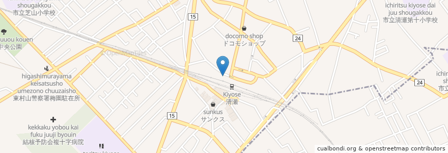 Mapa de ubicacion de 喫茶 エンゼル en ژاپن, 東京都, 清瀬市.