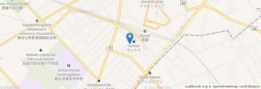 Mapa de ubicacion de 赤身肉と塩ホルモン べんてん en Japão, Tóquio, 清瀬市.