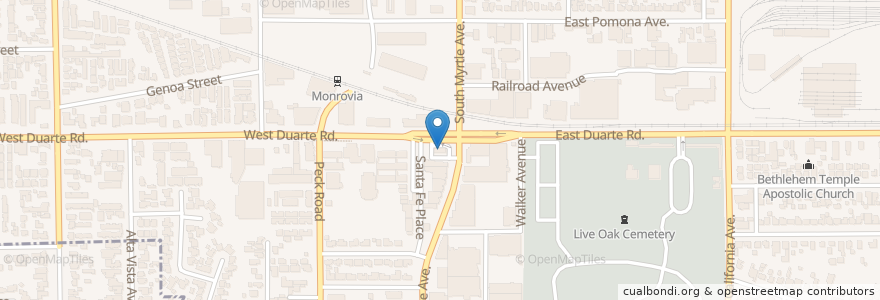 Mapa de ubicacion de Jack in the Box en United States, California, Los Angeles County, Monrovia.