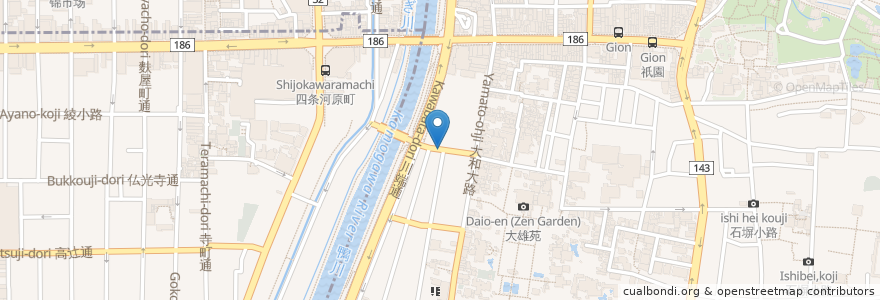 Mapa de ubicacion de Kinya en Japonya, 京都府, 京都市, 東山区.