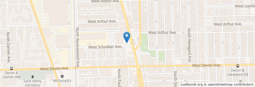 Mapa de ubicacion de Clark St & Schreiber Ave en Amerika Birleşik Devletleri, Illinois, Chicago.