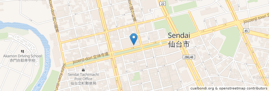 Mapa de ubicacion de ワンタンメンの満月 仙台定禅寺通店 en Japon, Préfecture De Miyagi, 仙台市, 青葉区.