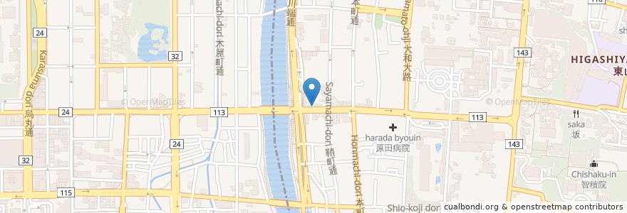 Mapa de ubicacion de Karage and Ramen en Giappone, Prefettura Di Kyoto, Kyoto, 下京区, 東山区.