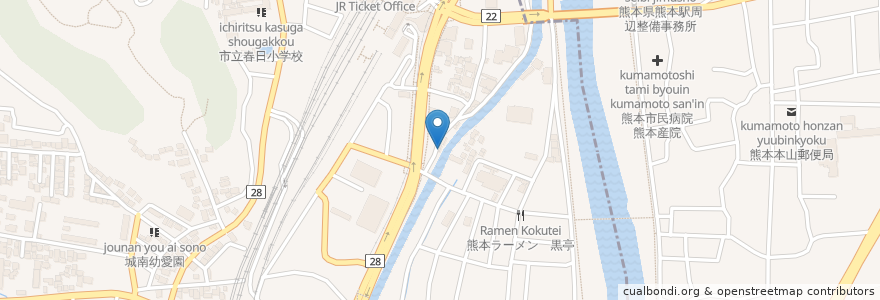Mapa de ubicacion de 黒龍紅ラーメン en ژاپن, 熊本県, 熊本市, 中央区.
