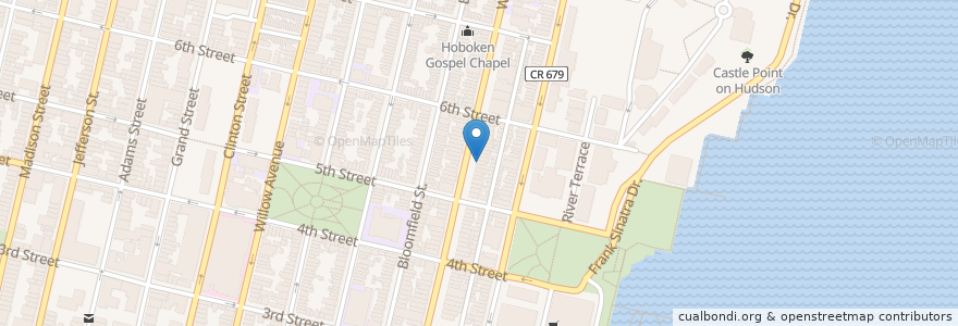 Mapa de ubicacion de Flatbread Grill en Estados Unidos De América, Nueva Jersey, Hudson County, Hoboken.