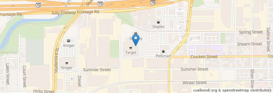 Mapa de ubicacion de Pizza Hut Express en 美利坚合众国/美利堅合眾國, 得克萨斯州 / 德克薩斯州 / 德薩斯州, 休斯敦, Harris County.
