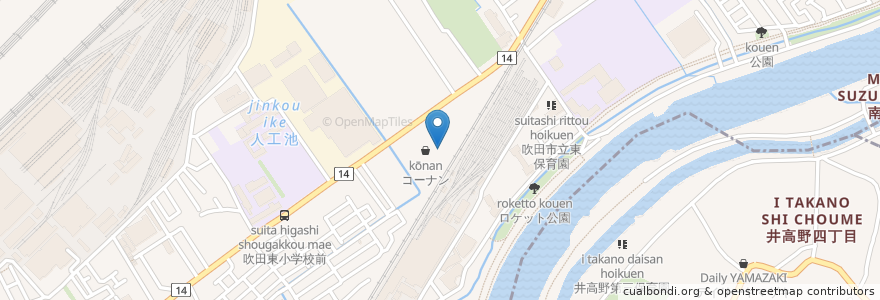 Mapa de ubicacion de コーナン薬店 en Japan, 大阪府, 吹田市.