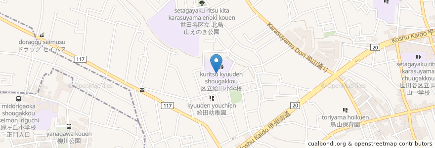 Mapa de ubicacion de 給田小学校 en اليابان, 東京都, 世田谷区.
