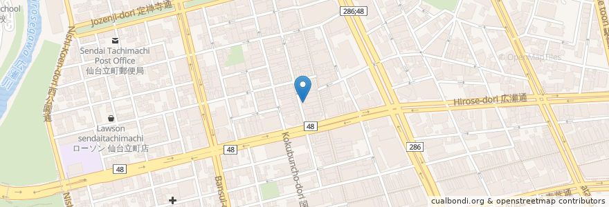 Mapa de ubicacion de Bar Musica en اليابان, 宮城県, 仙台市, 青葉区.