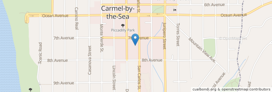 Mapa de ubicacion de Treehouse Cafe en 美利坚合众国/美利堅合眾國, 加利福尼亚州/加利福尼亞州, Monterey County, Carmel-By-The-Sea.