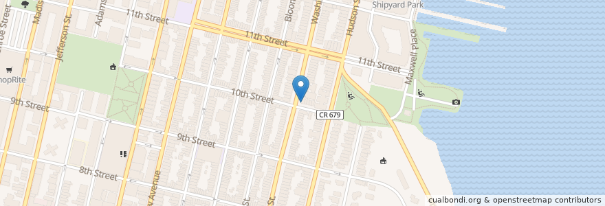 Mapa de ubicacion de Elysian Cafe en 美利坚合众国/美利堅合眾國, 新泽西州 / 新澤西州 / 紐澤西州, Hudson County, Hoboken.