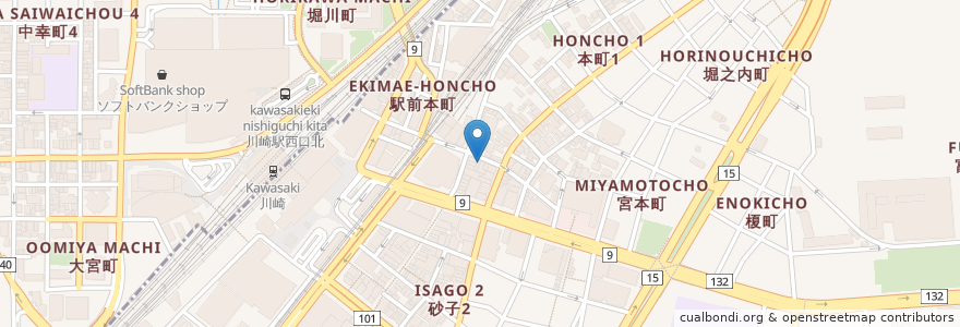 Mapa de ubicacion de 喫茶室ルノアール 京急川崎駅前店 en 日本, 神奈川県, 川崎市.