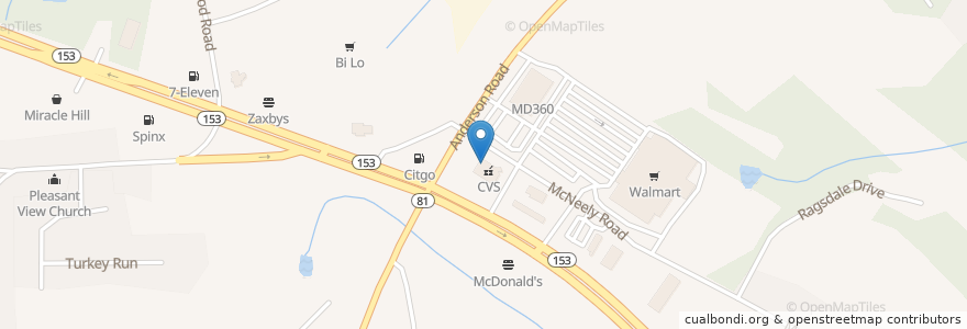 Mapa de ubicacion de CVS Pharmacy en アメリカ合衆国, サウスカロライナ州, Anderson County, Powdersville.