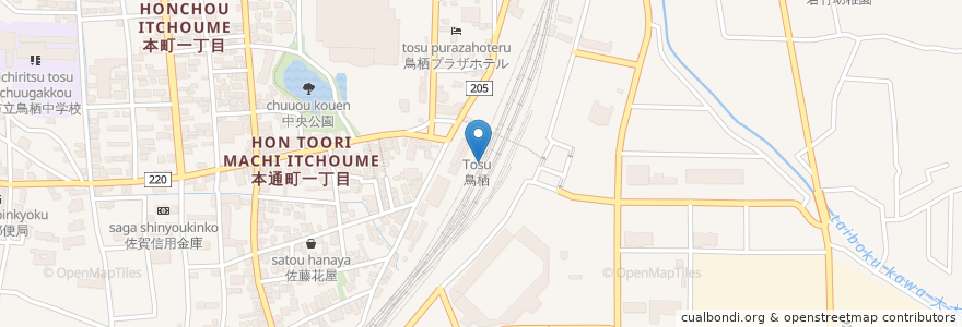 Mapa de ubicacion de 中央軒 en 日本, 佐賀県, 鳥栖市.