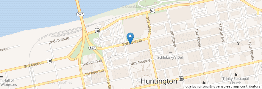 Mapa de ubicacion de Mortenson Broadcasting Company en United States, West Virginia, Huntington, Cabell County.