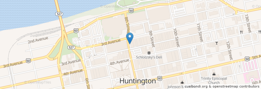 Mapa de ubicacion de Charlie Graingers en アメリカ合衆国, ウェストバージニア州, Huntington, Cabell County.