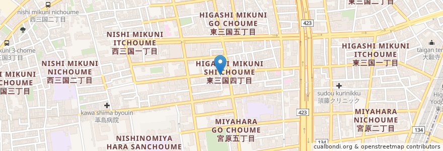 Mapa de ubicacion de 浜焼太郎 en Japan, Präfektur Osaka, 大阪市, 淀川区.