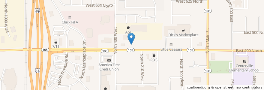 Mapa de ubicacion de Beans & Brews Coffee House en United States, Utah, Davis County, Centerville.