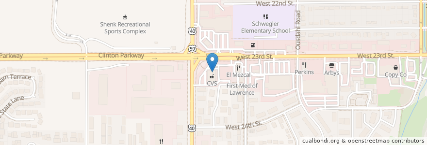 Mapa de ubicacion de CVS Pharmacy en United States, Kansas, Douglas County, Lawrence.