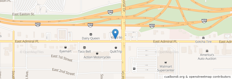 Mapa de ubicacion de Admiral & Memorial Sub-hub Walmart en 미국, 오클라호마, Tulsa County, Tulsa.