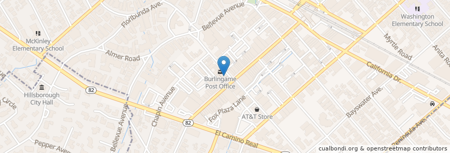 Mapa de ubicacion de Philz Coffee en 미국, 캘리포니아주, San Mateo County, Burlingame.