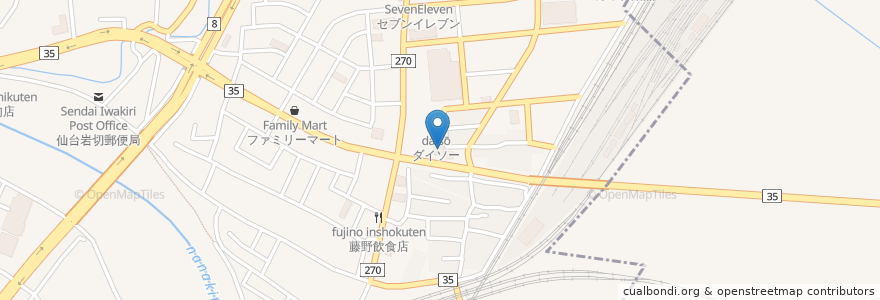 Mapa de ubicacion de 和風レストラン まるまつ 岩切店 en 일본, 미야기현, 仙台市, 宮城野区.