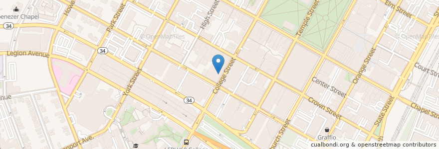 Mapa de ubicacion de Shiru Cafe en 美利坚合众国/美利堅合眾國, 康涅狄格州 / 康乃狄克州, New Haven County, New Haven.
