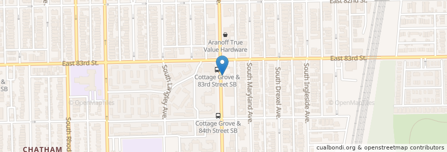 Mapa de ubicacion de Cottage Grove Ave & 83rd St en United States, Illinois, Chicago.