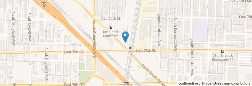 Mapa de ubicacion de Woodlawn Ave & 75th St en الولايات المتّحدة الأمريكيّة, إلينوي, شيكاغو.