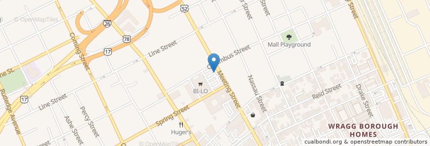 Mapa de ubicacion de Meeting Street Eats en Estados Unidos Da América, Carolina Do Sul, Charleston County, Charleston.