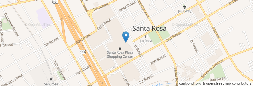 Mapa de ubicacion de Starbucks en Vereinigte Staaten Von Amerika, Kalifornien, Sonoma County, Santa Rosa.