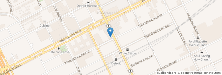 Mapa de ubicacion de The Kitchen en Verenigde Staten, Michigan, Wayne County, Detroit.