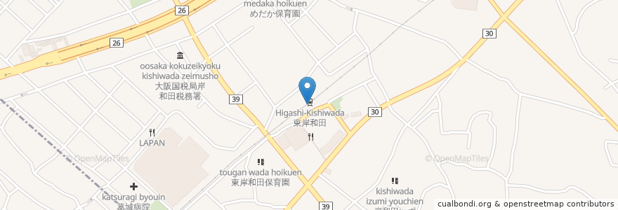 Mapa de ubicacion de なか卯 en 日本, 大阪府, 岸和田市.