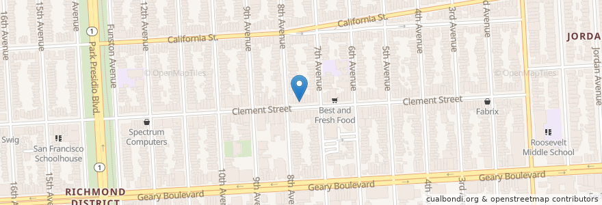 Mapa de ubicacion de 紅A餅店 en 美利坚合众国/美利堅合眾國, 加利福尼亚州/加利福尼亞州, 旧金山市县/三藩市市縣/舊金山市郡, 旧金山.