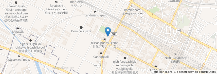 Mapa de ubicacion de オリックスレンタカー en 일본, 지바현, 船橋市.