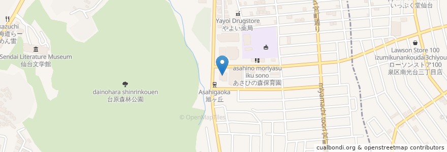 Mapa de ubicacion de Asahigaoka Bus Terminal en Japan, Miyagi Prefecture, Sendai, Aoba Ward.