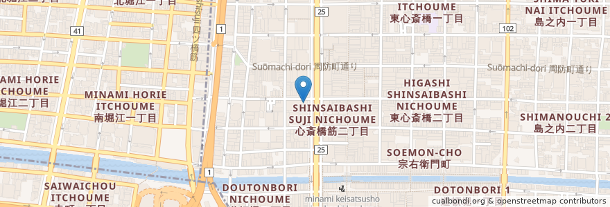 Mapa de ubicacion de Brooklin Parlor Osaka en 日本, 大阪府, 大阪市, 中央区.