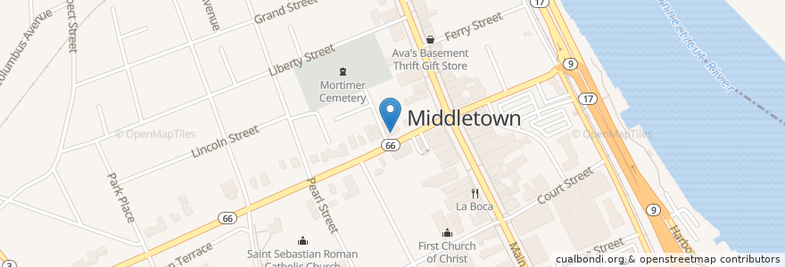 Mapa de ubicacion de Salsas 3 Mexican Grill en United States, Connecticut, Middlesex County, Middletown.