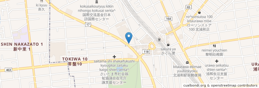Mapa de ubicacion de ココカラファイン薬局 en 日本, 埼玉県, さいたま市, 浦和区.