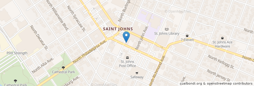 Mapa de ubicacion de St. Johns Coffee Roasters en 美利坚合众国/美利堅合眾國, 俄勒冈州/俄勒岡州, Portland, Multnomah County.