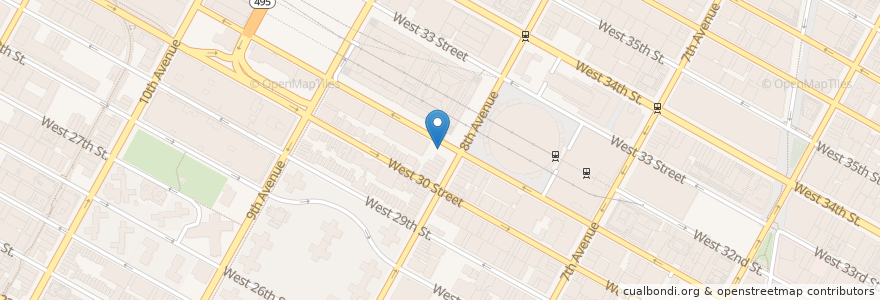 Mapa de ubicacion de FlixBus NYC 300 W 31st St. en Соединённые Штаты Америки, Нью-Йорк, Нью-Йорк, Округ Нью-Йорк, Манхэттен, Manhattan Community Board 4.