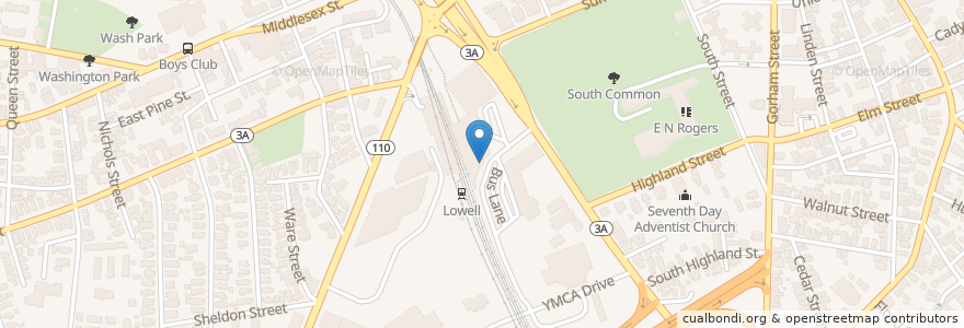 Mapa de ubicacion de Dunkin' en アメリカ合衆国, マサチューセッツ州, Middlesex County, Lowell.