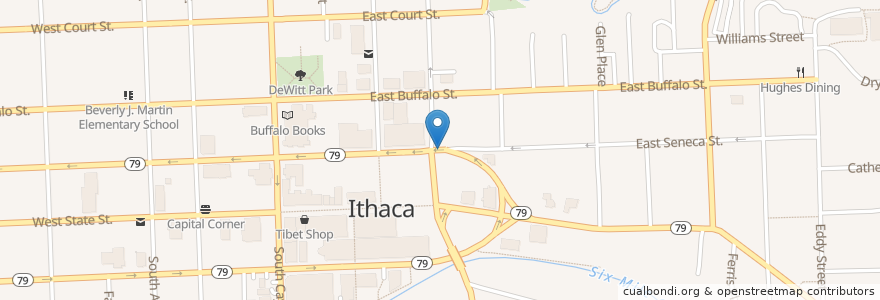 Mapa de ubicacion de Alley Cat Cafe en الولايات المتّحدة الأمريكيّة, نيويورك, Tompkins County, Ithaca Town, Ithaca.