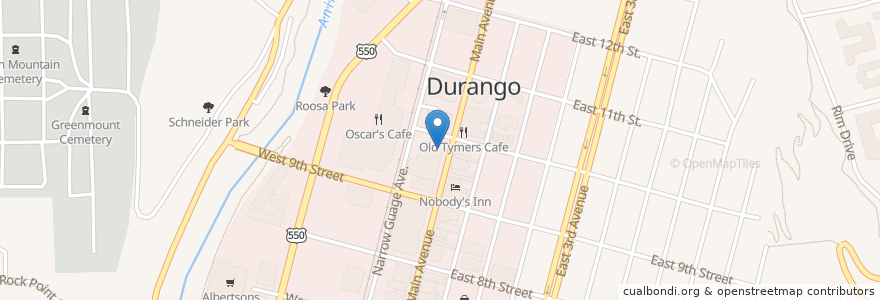 Mapa de ubicacion de Durango Diner en États-Unis D'Amérique, Colorado, La Plata County, Durango.