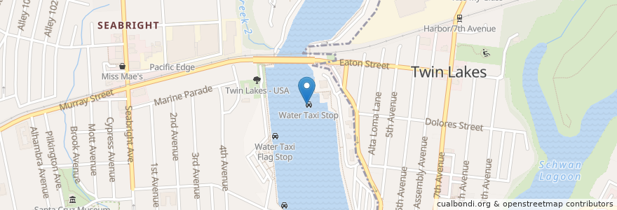 Mapa de ubicacion de Water Taxi Stop en アメリカ合衆国, カリフォルニア州, Santa Cruz County, Santa Cruz.