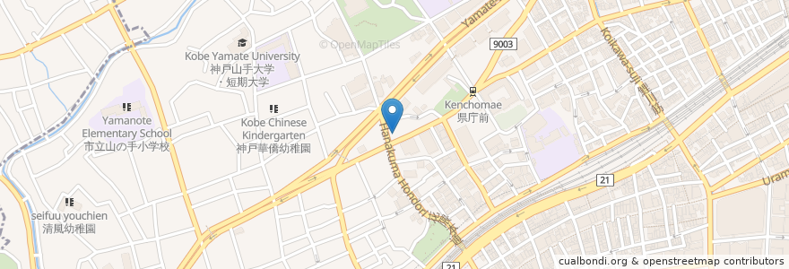 Mapa de ubicacion de アールティー 神戸下山手県庁前店 en 日本, 兵庫県, 神戸市, 中央区.