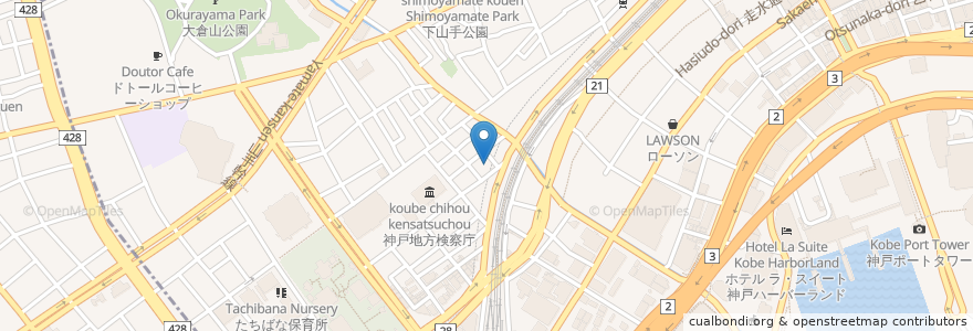 Mapa de ubicacion de 炭火七輪焼肉 糸桜 en Japan, 兵庫県, Kobe, 中央区.