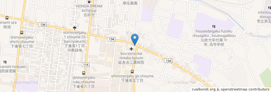 Mapa de ubicacion de 鷹匠茶屋 en اليابان, 東京都, 三鷹市.
