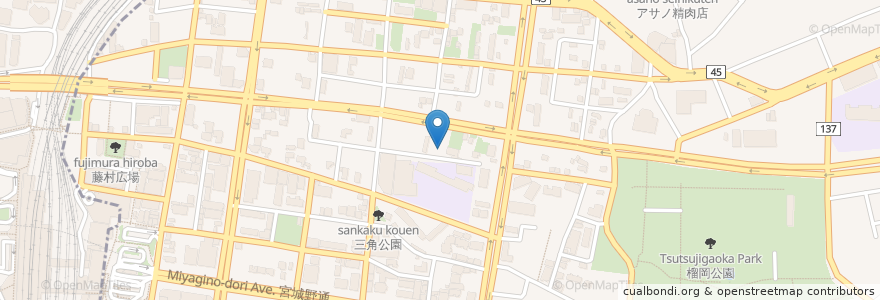 Mapa de ubicacion de おもてなしの心 喜庭 en Япония, Мияги, 仙台市, 青葉区, 宮城野区.